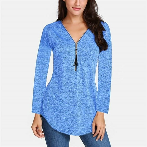 DressU Womens V Neck Pullover Splice Casual Long Sleeve Sweatshirts 